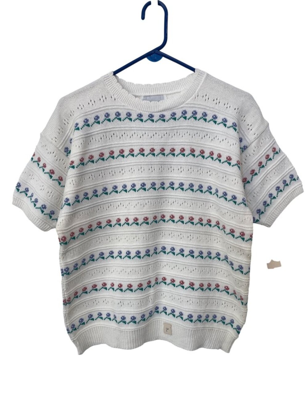 Vintage 90s Carly Blake Sweater Size Large Floral Crewneck White Deadstock NEW